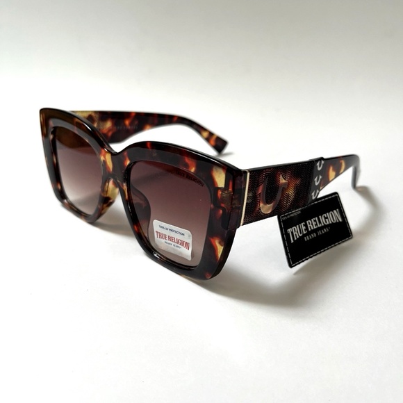 New Original TRUE RELIGION Cat Eye Oversized Tortoise Shell Sunglasses Logo XYZ - Picture 1 of 6